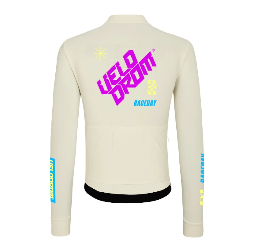 VELODROM RaceDay Thermal Long Sleeve Jersey AW24 VELODROM RaceDay Thermal Long Sleeve Jersey AW24 - Off White Fluor Graphics